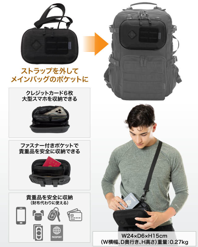 ストラップを外してメインバッグのポケットになる